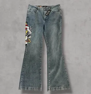 Ed Hardy Embroidered New York City Blue Denim Jeans Slim Flare thumbnail 3