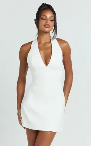 New Showpo Yelena Mini Dress Halter Neck Bow Mini Dress Size Small MSRP $109 thumbnail 4