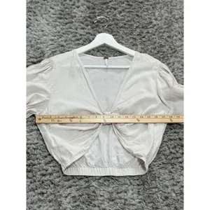 YFB Young Fabulous Broke Women Miranda Linen Blend Knot Crop Top Oatmeal Beige M thumbnail 11