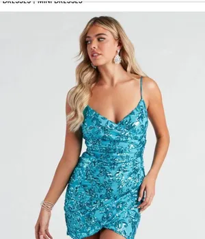 Windsor Blue/Teal Sparkly Homecoming Dress thumbnail 4