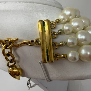 Carolee Faux Pearl Beaded Bead Three Strand Statement Necklace Gold Clasp thumbnail 7