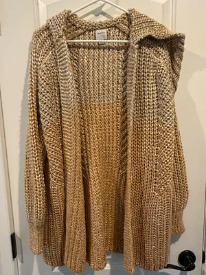 Anthropologie Maeve NWT Cozy Open-Front Chunky Knit Metallic Gold Cardigan thumbnail 5