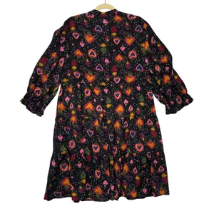 Uncle Frank Black Hearts of Flame Sacred Tiered Mini Dress Long Sleeve Medium thumbnail 6
