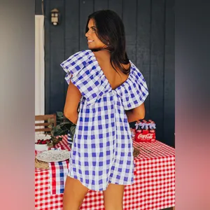 Lulus NWOT Day & Moon Boutique Brand White/Blue Checker Gingham Print Romper | Size: M thumbnail 4