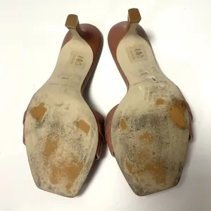 Saks Fifth Avenue Leather Kitten Heel Sandals Mule Square Toe Brown Women’s 5.5 thumbnail 8