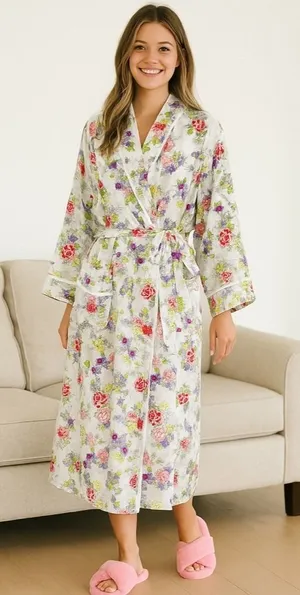 Vintage VICTORIA'S SECRET Gold Label Floral Jacquard Satin Robe Pockets‎ Small thumbnail 1