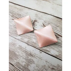 Vintage Clip On Earrings - Dusky Pink Pearlescent Folded Diamond Shape 1 & 3/8" thumbnail 2