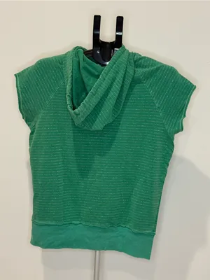 dELiA*s Green Metallic Stripe Short Sleeve Hoodie Top Size Large thumbnail 5