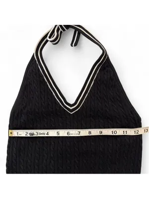 Banana Republic Black sweater halter neck top with white stripes built-in bra Si thumbnail 7
