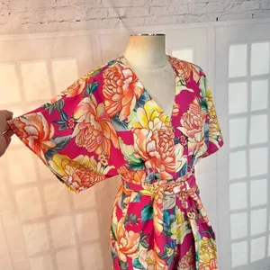 Farm Rio Anthropologie Eulalie pink floral Wide-Leg Jumpsuit size XS thumbnail 5