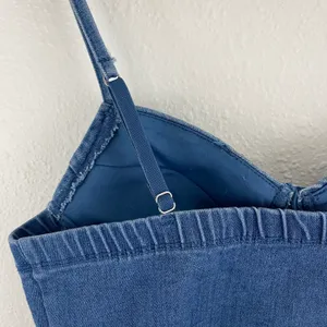 Haute Monde Y2K Vibes Blue Denim Cowgirl Western Rhinestone Fringe Crop Bustier Tank Top thumbnail 7
