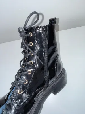 Maurices Harley Combat Boots Faux Patent Leather Lace-up Moto thumbnail 7