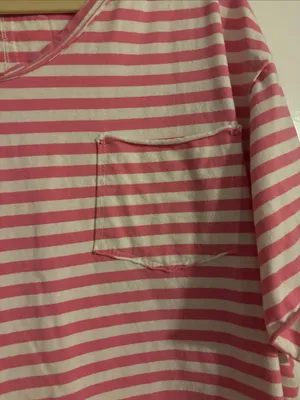 Oversized Pink & White Striped Pocket Tee Size L thumbnail 3