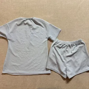 Unbranded Light Blue Ribbed 2 Piece‎ Lounge Set Size S Short Sleeve Tee Shorts thumbnail 2