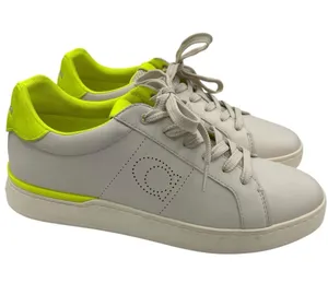 Coach lowline low top leather women’s sneakers G5040 light beige/neon green thumbnail 1