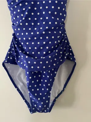 Lauren Ralph Lauren Blue White Polka Dot Halter One Piece Swimsuit 8 Ruched thumbnail 3