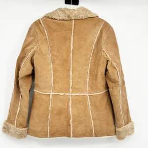 Giacca Womens Vintage Genuine Leather Faux Fur Trim Penny Lane Shearling Coat M thumbnail 8