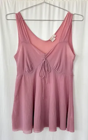 2000s Vintage Sweet Pea by Stacy Frati Pink Mesh Tie Front Babydoll Top Medium thumbnail 1