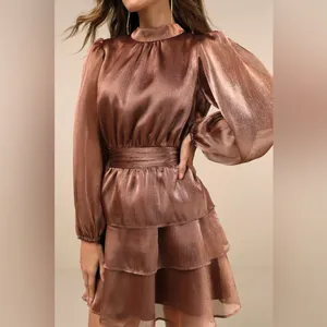 NWT‎ Lulus Dress Ideal Behavior Bronze Metallic Backless Tiered Mini Dress Small thumbnail 4