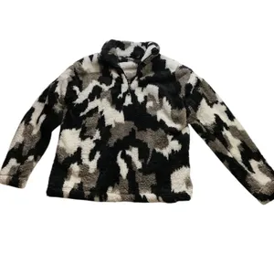 Eddie Bauer Womens Sherpa Fleece Quarter Zip Pullover Camo Black Grey Small thumbnail 7