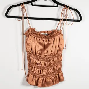 Reformation Viviana Ruched Cinched Silk Satin Tie Shoulder Tank Top Copper XS thumbnail 1