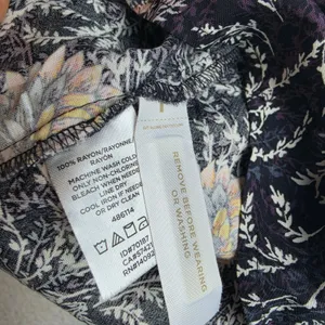 LOFT NWOT Black Purple Floral Ruffle Neck Long Sleeve Elastic Waist Dress‎ Large thumbnail 5