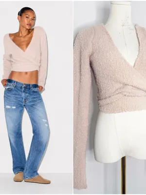 SKIMS Cozy Knit Wrap Sweater Size S/M Cropped Teddy Fuzzy Pink thumbnail 2