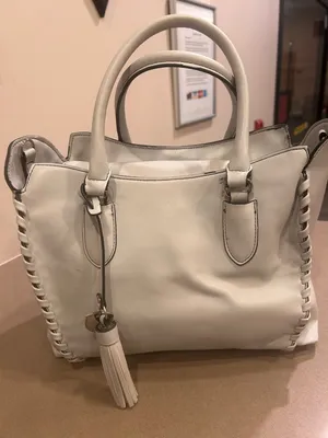 London Fog Cream Leather Tote with Tassel Accent thumbnail 2