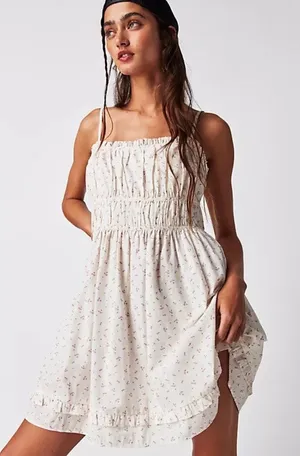 Free People Gabby Mini Dress In White Floral Print Small thumbnail 1