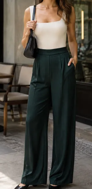 NEW Nasty Gal High Waist Green Satin Wide Leg Pants NWT Size 6 thumbnail 1