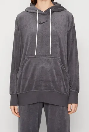Nike Velour Hoodie Womens Large Grey Oversized Sportswear Essential Pullover thumbnail 1