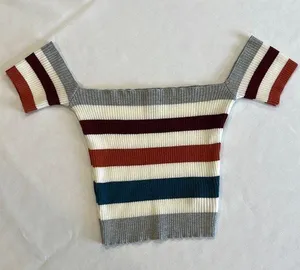 WINDSOR off the shoulder striped crop sweater  Size Medium thumbnail 1
