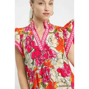 Umgee Mix Bold Floral Tiered Midi Dress‎ - Medium thumbnail 5