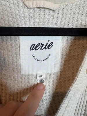 Aerie cream Lumberjill button down waffle shacket thumbnail 3