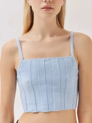 NEW Urban Outfitters Size Medium Ribbed Knit Blue Camisole Crop Top Summer thumbnail 1