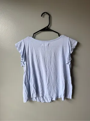 Hollister Light Blue Babydoll Flutter Sleeve V-Neck Top Size XS thumbnail 5