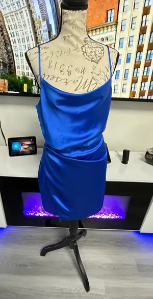 Zara Royal Blue Satin Cowl-Neck Mini Dress - Size Small 💙 thumbnail 12