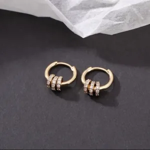14K Gold Plated Three Rings Small Hoop Earrings for Women thumbnail 2