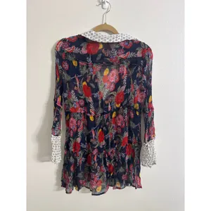 Free People Thunder Canyon Tunic Floral Button Front Sheer Navy Blue Boho Large thumbnail 4