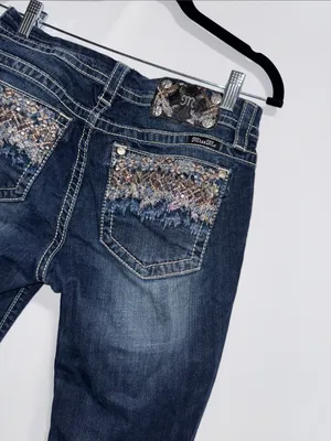 Miss Me Standard Skinny Jeans Dark Wash Embellished Pockets Size 28 ME8845SR thumbnail 7