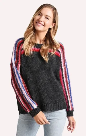 XIRENA Teton Aprés Ski Sweater Alpaca Gray Colorful Stripes Sporty Apres X-Small thumbnail 1
