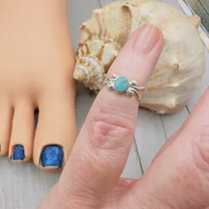 Turquoise Sterling Silver Adjustable Toe Ring Blue thumbnail 3