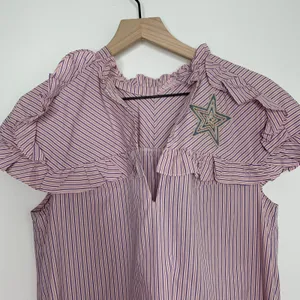 Sandro Striped Ruffled Cotton Rose Shirt Midi Dress Womens 2 thumbnail 7