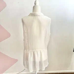 White 3D Flower Mesh‎ Sheer Top Y2K Fairycore Coquette Bridal XL thumbnail 3