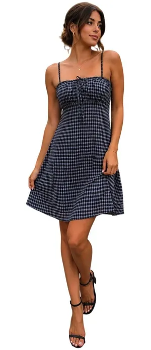 Aeropostale‎ Gingham Y2K Mini Dress Black White Checkered Empire Waist XS thumbnail 1