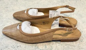 J CREW Woven slingback flats Natural Raffia Brown Leather Trim ‎ 7M NwT thumbnail 1