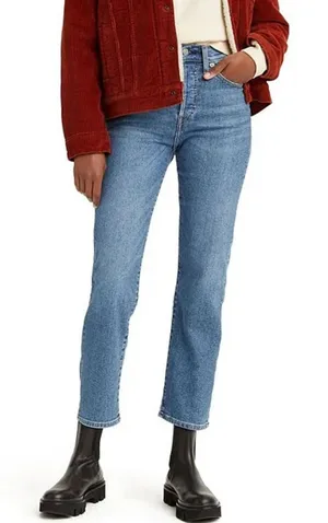 Levi's Wedgie‎ Straight Jeans Medium Wash High Rise Casual Classic Basic Size 24 thumbnail 1