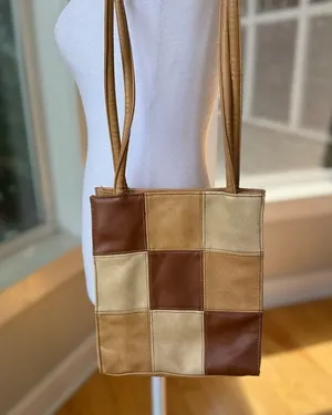 Vintage 90’s Y2K Tan Brown Patchwork Rectangular Shoulder Bag thumbnail 13
