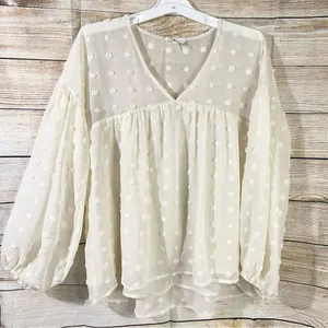 Anthropologie Entro semi-sheer polka dot textured loose fit cream blouse Size Medium thumbnail 5