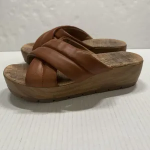 Korks Faithe Platform‎ Wedge Shoes Womens Size 8 Brown Leather Slide Sandals thumbnail 8